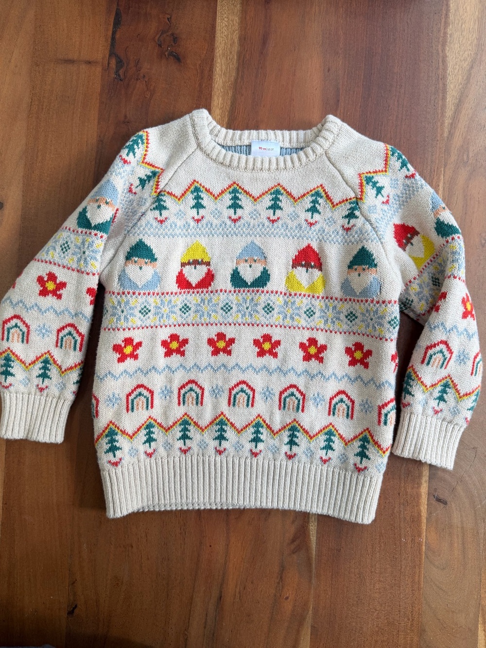 Hanna Andersson Holiday Cream Fair Isle Rainbow Gnome Sweater